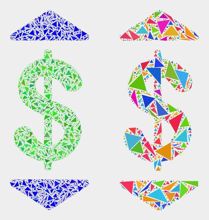 Dollar up down collage icon of triangle items which have various sizes and shapes and colors. Geometric abstract vector illustration of dollar up down.のイラスト素材