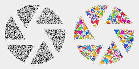 Shutter mosaic icon of triangle items which have different sizes and shapes and colors. Geometric abstract vector design concept of shutter.のイラスト素材