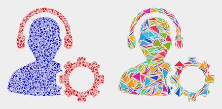 Service call center mosaic icon of triangle items which have various sizes and shapes and colors. Geometric abstract vector design concept of service call center.のイラスト素材