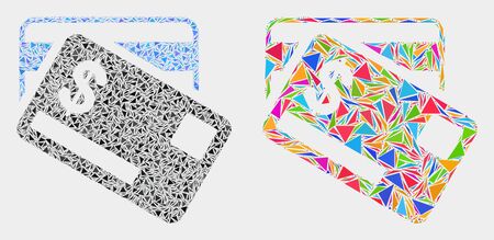 Dollar bank cards mosaic icon of triangle elements which have variable sizes and shapes and colors. Geometric abstract vector illustration of dollar bank cards.のイラスト素材