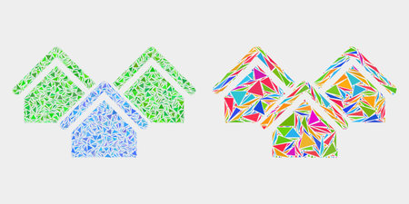 Houses mosaic icon of triangle items which have different sizes and shapes and colors. Geometric...