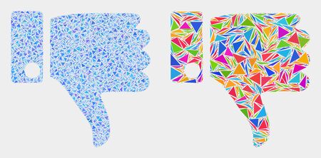 Thumb down mosaic icon of triangle elements which have various sizes and shapes and colors. Geometric abstract vector illustration of thumb down.のイラスト素材