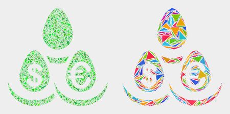 Currency deposit eggs collage icon of triangle items which have variable sizes and shapes and colors. Geometric abstract vector design concept of currency deposit eggs.のイラスト素材
