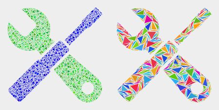 Setup tools mosaic icon of triangle items which have different sizes and shapes and colors. Geometric abstract vector design concept of setup tools.のイラスト素材