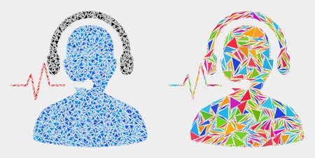 Operator signal mosaic icon of triangle items which have variable sizes and shapes and colors. Geometric abstract vector illustration of operator signal.のイラスト素材