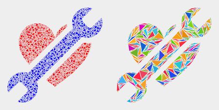 Repair heart collage icon of triangle elements which have variable sizes and shapes and colors. Geometric abstract vector illustration of repair heart.のイラスト素材