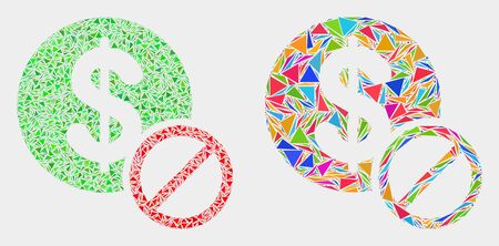 Forbidden dollar mosaic icon of triangle elements which have different sizes and shapes and colors. Geometric abstract vector illustration of forbidden dollar.のイラスト素材