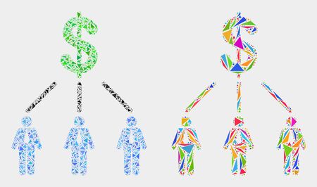 Dollar managers links collage icon of triangle elements which have various sizes and shapes and colors. Geometric abstract vector design concept of dollar managers links.のイラスト素材