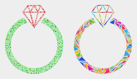 Jewelry ring collage icon of triangle elements which have different sizes and shapes and colors. Geometric abstract vector design concept of jewelry ring.のイラスト素材