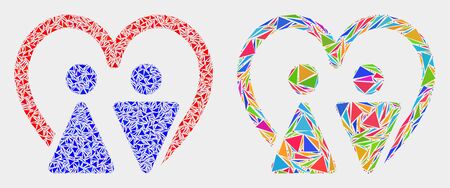 Married persons mosaic icon of triangle elements which have various sizes and shapes and colors. Geometric abstract vector illustration of married persons.のイラスト素材