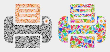 Printer mosaic icon of triangle elements which have different sizes and shapes and colors. Geometric abstract vector design concept of printer.のイラスト素材