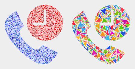 Phone call time collage icon of triangle elements which have different sizes and shapes and colors. Geometric abstract vector illustration of phone call time.のイラスト素材