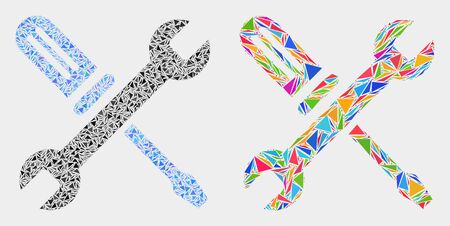 Repair tools collage icon of triangle items which have various sizes and shapes and colors. Geometric abstract vector illustration of repair tools.のイラスト素材