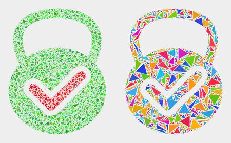 Valid weight mosaic icon of triangle items which have various sizes and shapes and colors. Geometric abstract vector illustration of valid weight.のイラスト素材