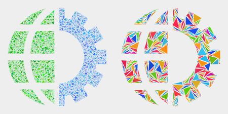 Global industry collage icon of triangle elements which have various sizes and shapes and colors. Geometric abstract vector illustration of global industry.のイラスト素材
