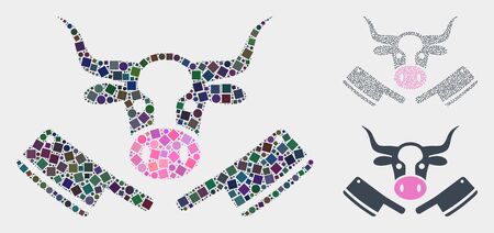 Mosaic Butchery blade tools icon organized from round and square items in different sizes, positions and proportions.のイラスト素材