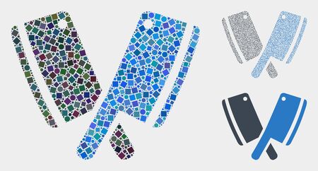 Collage Butchery blades icon designed from spheric and square elements in random sizes, positions and proportions.のイラスト素材