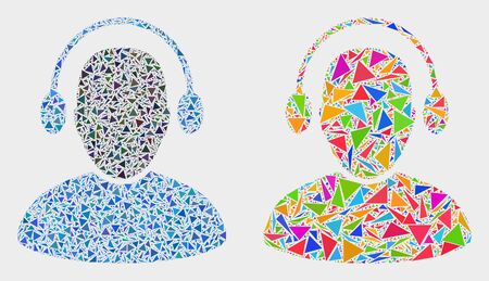Audio operator mosaic icon of triangle items which have various sizes and shapes and colors. Geometric abstract vector illustration of audio operator.のイラスト素材