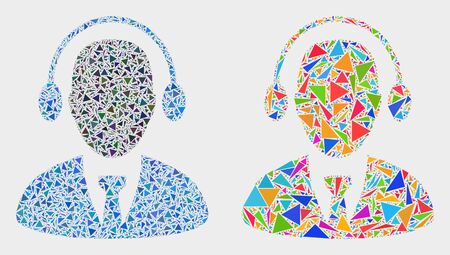 Call center agent collage icon of triangle elements which have different sizes and shapes and colors. Geometric abstract vector illustration of call center agent.のイラスト素材