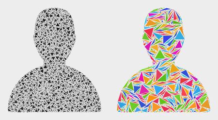 Customer collage icon of triangle elements which have variable sizes and shapes and colors. Geometric abstract vector illustration of customer.のイラスト素材