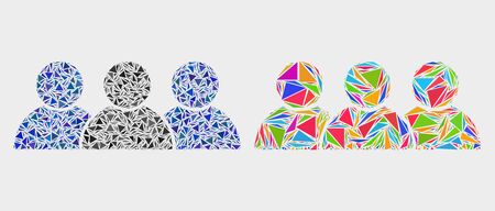 People collage icon of triangle items which have variable sizes and shapes and colors. Geometric abstract vector illustration of people.のイラスト素材