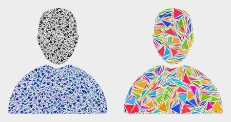 Man collage icon of triangle elements which have different sizes and shapes and colors. Geometric abstract vector design concept of man.のイラスト素材
