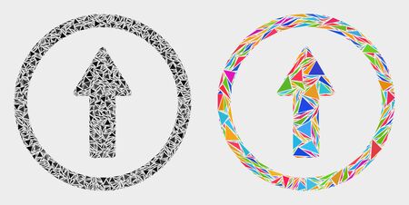 Rounded arrow up collage icon of triangle elements which have different sizes and shapes and colors. Geometric abstract vector design concept of rounded arrow up.のイラスト素材