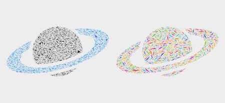 Saturn planet collage icon of triangle elements which have different sizes and shapes and colors. Geometric abstract vector design concept of saturn planet.のイラスト素材