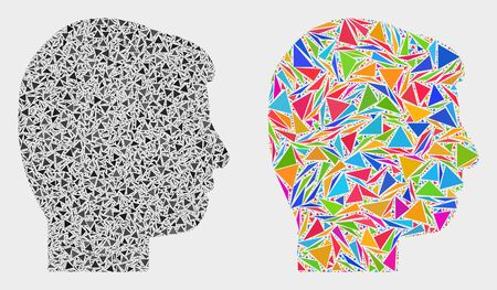 User profile mosaic icon of triangle elements which have variable sizes and shapes and colors. Geometric abstract vector illustration of user profile.のイラスト素材