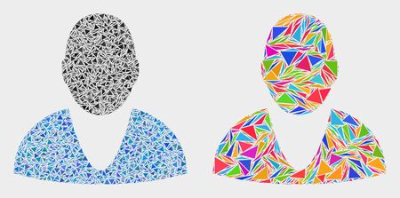 User mosaic icon of triangle items which have variable sizes and shapes and colors. Geometric abstract vector design concept of user.のイラスト素材