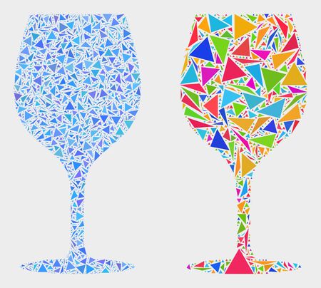 Wine glass collage icon of triangle items which have different sizes and shapes and colors. Geometric abstract vector design concept of wine glass.のイラスト素材