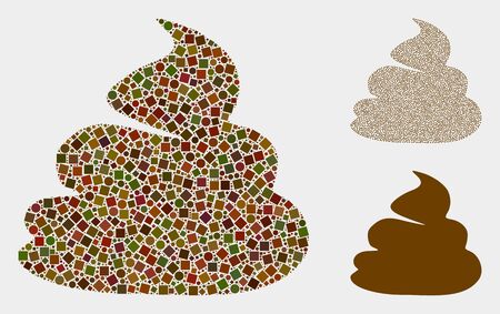Mosaic Shit icon united from spheric and square items in various sizes, positions and proportions. Vector spheric and square items are united into abstract illustration shit icons.のイラスト素材