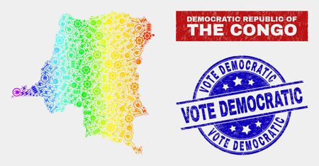 Service Democratic Republic of the Congo map and blue Vote Democratic grunge seal stamp. Colorful gradiented vector Democratic Republic of the Congo map mosaic of mechanics.のイラスト素材