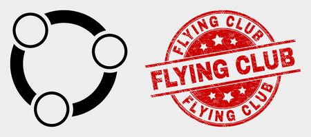 Vector collaboration pictogram and Flying Club seal stamp. Red rounded textured seal stamp with Flying Club text. Vector combination for collaboration in flat style. Black isolated collaboration icon.のイラスト素材