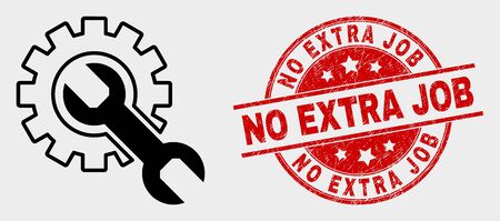Vector setup tools pictogram and No Extra Job watermark. Red rounded distress watermark with No Extra Job caption. Vector composition for setup tools in flat style. Black isolated setup tools symbol.のイラスト素材
