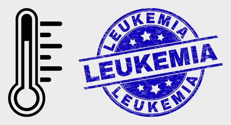 Vector line temperature pictogram and Leukemia seal stamp. Blue round scratched seal stamp with Leukemia text. Black isolated temperature symbol in contour style.のイラスト素材