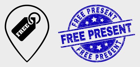 Vector Contour Free Marker Pictogram And Free Present Stamp Blue Round Textured Stamp With Free Present Title Black Isolated Free Marker Pictogram In Contour Style のイラスト素材 ストックフォト 写真素材のstock Foto ストックドットフォト