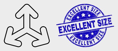 Vector outline expand arrows icon and Excellent Size watermark. Blue rounded textured stamp with Excellent Size message. Black isolated expand arrows icon in outline style.のイラスト素材