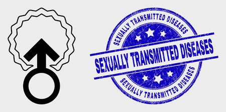 Vector contour insemination icon and Sexually Transmitted Diseases seal stamp. Blue rounded scratched seal stamp with Sexually Transmitted Diseases message.のイラスト素材