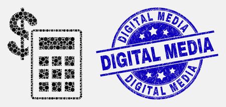 Dot financial calculator mosaic pictogram and Digital Media stamp. Blue vector round textured seal with Digital Media caption. Vector combination in flat style.のイラスト素材