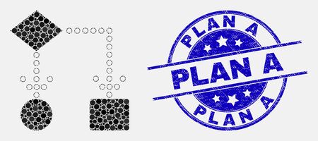 Dotted block diagram mosaic pictogram and Plan A seal stamp. Blue vector rounded textured seal stamp with Plan A text. Vector collage in flat style.のイラスト素材