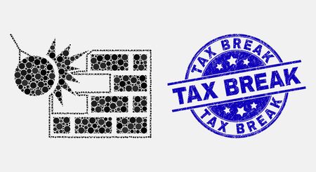 Dotted crush the wall mosaic pictogram and Tax Break seal. Blue vector rounded scratched seal stamp with Tax Break message. Vector composition in flat style.のイラスト素材