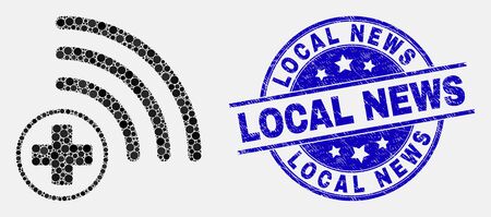 Dot medical source mosaic icon and Local News stamp. Blue vector round textured seal stamp with Local News message. Vector composition in flat style.のイラスト素材