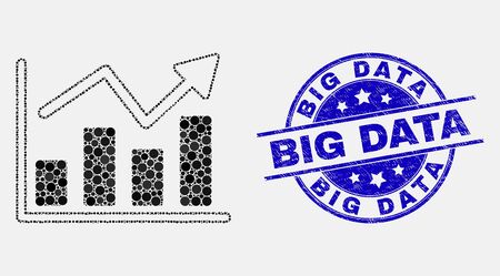 Pixel trend chart mosaic pictogram and Big Data seal stamp. Blue vector rounded grunge seal stamp with Big Data text. Vector composition in flat style.のイラスト素材