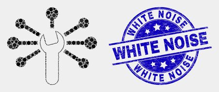 Pixel wrench links mosaic icon and White Noise seal stamp. Blue vector round distress stamp with White Noise message. Vector combination in flat style.のイラスト素材