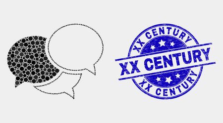 Pixelated webinar messages mosaic icon and XX Century stamp. Blue vector rounded textured seal stamp with XX Century text. Vector collage in flat style.のイラスト素材