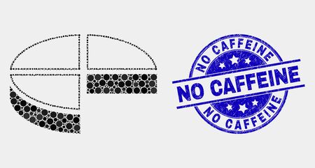 Pixelated pie chart mosaic icon and No Caffeine seal stamp. Blue vector rounded scratched seal stamp with No Caffeine message. Vector combination in flat style.のイラスト素材