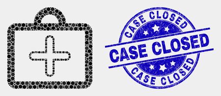 Dot first-aid case mosaic icon and Case Closed stamp. Blue vector round textured seal with Case Closed message. Vector composition in flat style.のイラスト素材
