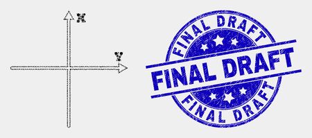 Pixel Cartesian axes mosaic pictogram and Final Draft stamp. Blue vector rounded distress seal with Final Draft title. Vector composition in flat style.のイラスト素材