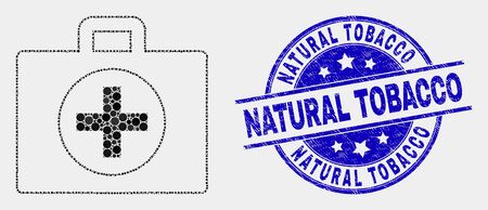 Dot medical case mosaic pictogram and Natural Tobacco watermark. Blue vector rounded grunge watermark with Natural Tobacco phrase. Vector composition in flat style.のイラスト素材